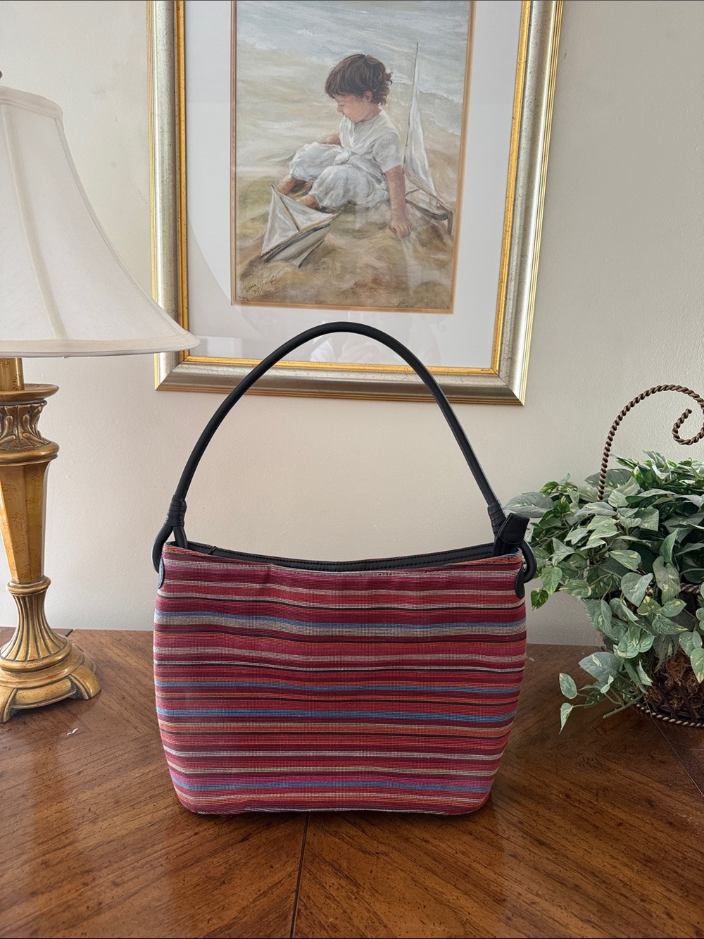 Striped Red Shoulder Bag Zip